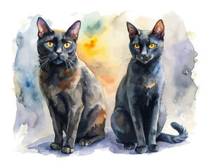 watercolor Black Cat vector illustration isolated on white background © Tanvir Rana