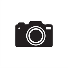 Black camera icon isolated on white background. Minimalist flat design vector symbol suitable for photography, media, photo studio, creative apps, and graphic design projects