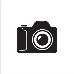 Black camera icon isolated on white background. Minimalist flat design vector symbol suitable for photography, media, photo studio, creative apps, and graphic design projects