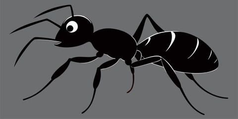 illustration of an ant with a black body and striking red eyes on a background
