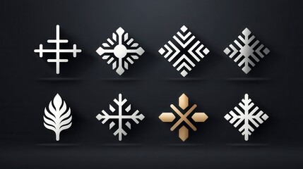 Elegant geometric patterns in silver and gold against a dark background.