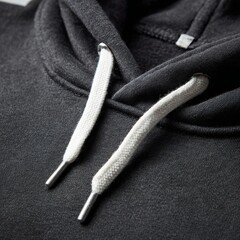 A hoodie with a white cord hanging down the back