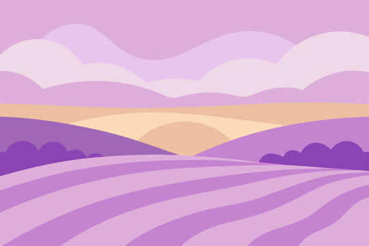 Serene abstract landscape with rolling hills and soft clouds in pastel purple and orange hues