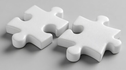 Obraz premium Two white puzzle pieces nearly touching on a light gray surface