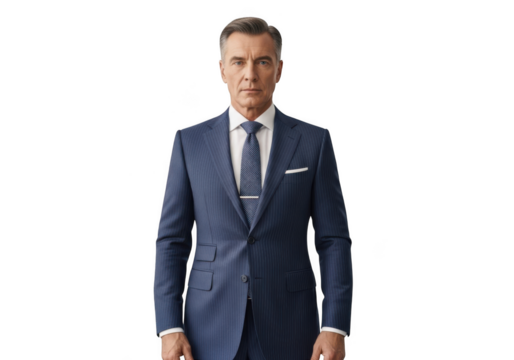 Professional businessman in blue suit portrait, corporate executive, business leader, ceo, manager, isolated on transparent background