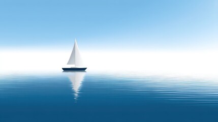 Obraz premium A serene sailboat glides across calm blue waters under a clear sky.