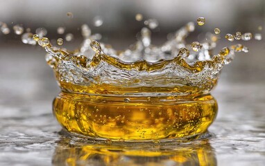 Golden liquid splash in a jar