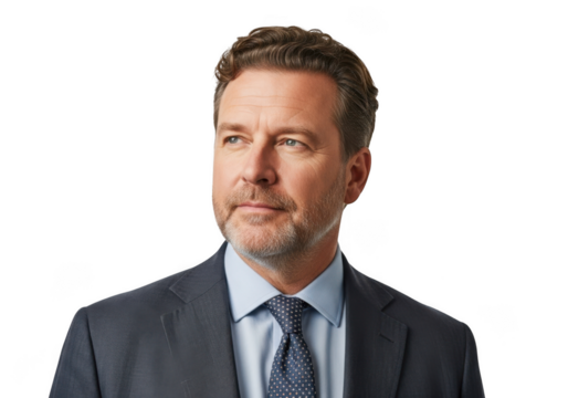 Professional businessman in suit looking away headshot portrait stock photo image png isolated on transparent background