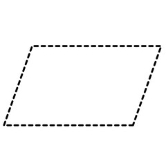Simple parallelogram shape with dashed black outline, isolated on white background, minimal flat style for geometry and design.