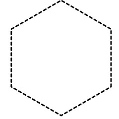 Clean hexagon dashed outline vector shape, minimal black contour, perfect for geometric patterns, abstract icons, logos, templates, and decoration.