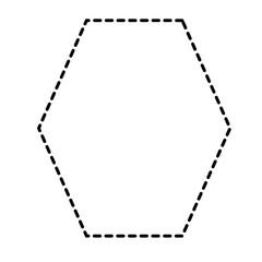 Modern hexagon dashed outline vector shape, abstract geometric element, suitable for icons, minimal templates, logos, borders, and creative graphics.
