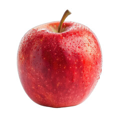 Single, glossy red apple, with water droplets, isolated on black