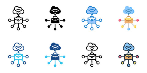 Distributed work models icon set multiple style collection 
