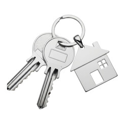 Shiny silver keys on a keyring with a house shaped charm, symbolizing new beginnings, home ownership, and real estate. Perfect for property concepts.