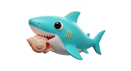 Obraz premium Friendly teal shark toy with shell