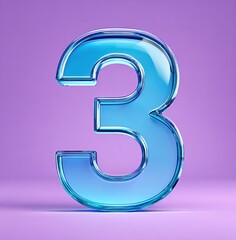 Naklejka premium Glass Number Three, Blue and Purple Background