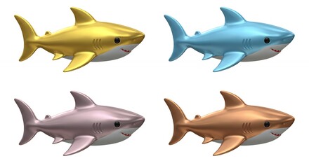 Inflatable shark toys in metallic colors