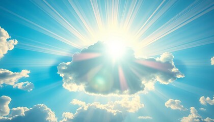 Bright sun rays bursting from behind a vibrant blue comic book style cloud ,  art,  sky