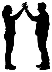 Silhouette of Two People Standing and Giving High Five