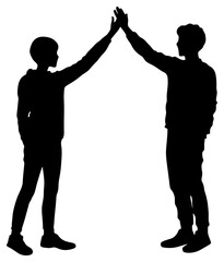 Fototapeta premium Silhouette of Two People Standing and Giving High Five