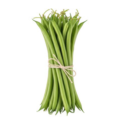 Fototapeta premium A fresh bundle of vibrant green beans, neatly tied with natural twine, perfect for healthy recipes and culinary presentations.