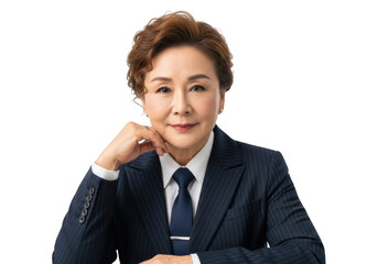 Professional asian woman executive businesswoman portrait headshot in suit and tie posing isolated on transparent background