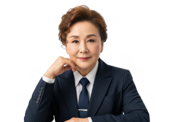 Professional asian woman executive businesswoman portrait headshot in suit and tie posing isolated on transparent background