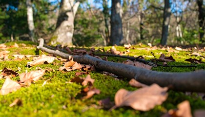 Naklejka premium Fallen branches on mossy ground