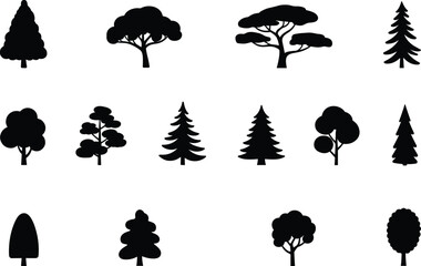 PrinCollection of Tree Silhouettes, Nature Illustration Elements, Forest Graphics, Botanical Art, Evergreen Trees, Landscape Design Assets, Environmental Project Resourcest