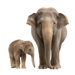Obraz premium Mother and Baby Elephant Standing Together on White Background