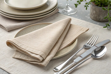 Linen Napkin and Cutlery on a Table Setting fork