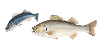 Obraz premium Detailed Illustration of Two Fish Species Swimming in Serene Isolated waters