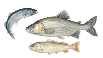 Obraz premium Elegant aquatic collection showcasing diverse fish species on isolated transparent presentation,