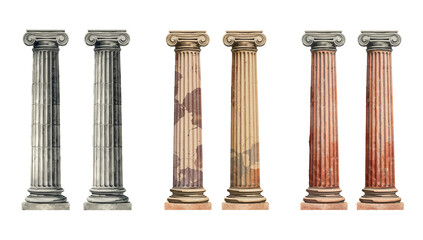 Obraz premium Collection of ancient architectural columns in varied textures and aged appearances, rendered on