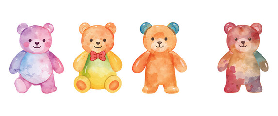 Obraz premium Watercolor teddy bears collection isolated on transparent background playful aesthetic charming