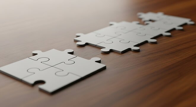 Connecting puzzle pieces symbolizes strategy, teamwork, and problem-solving for business success.
