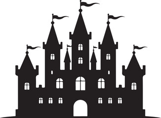 Fototapeta premium Majestic castle silhouette with flags, fantasy icon