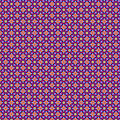 Small floral geometric mosaic pattern Simple geometrical decorative grid, tiles Bright blue, red, pink, yellow colors