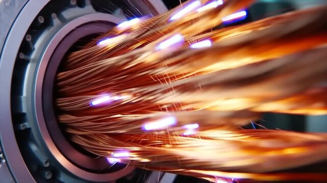 Close up of glowing wires inside an electric motor
