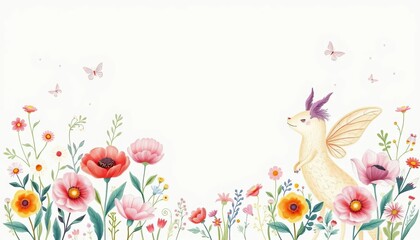 Obraz premium Whimsical hand-drawn floral & fairytale creature wedding illustrations, perfect for magical stationery, wedding, whimsical