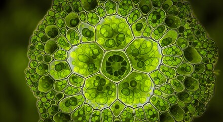 Macro view of vibrant green plant cells with a honeycomb structure, science and biology