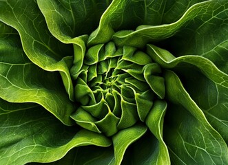 Fototapeta premium Close-up of a green sunflower bud with many leaves, top view. Sunflowers ready to bloom on the farm background. Floral nature concept. Stock photo contest winner, award-winning photography, high resol