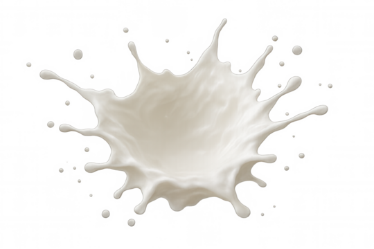 Milk droplet bursting upward, forming dynamic crown-like splash pattern, highlighting liquid's pristine white movement and energy - Powered by Adobe