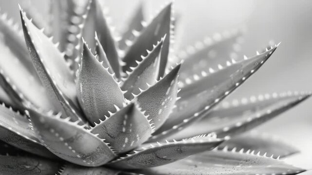 Spiky cactus texture close-up, monochrome. Can be used for themes related to nature, plants, deserts or textures.