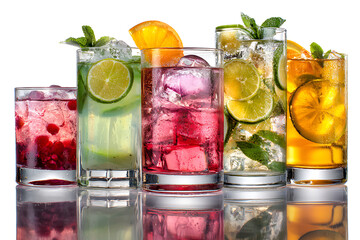 Refreshing cocktails with vibrant colors and fresh fruit, perfect for summer parties, bar promotions, and trendy drink menus, tantalizing and visually appealing