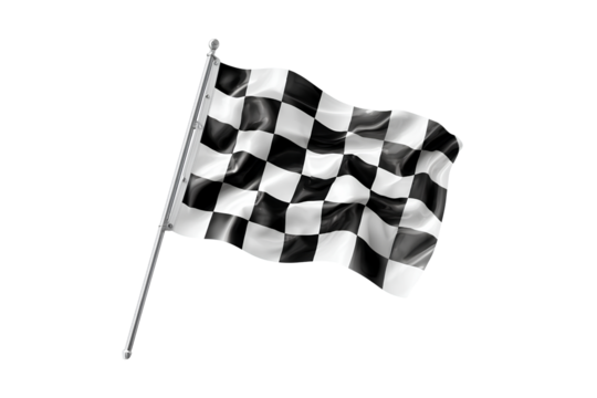  Black and white checkered flag waving on a pole, isolated vector illustration with a clipping path for a racing competition Vector illustration isolated on a Transparent background PNG