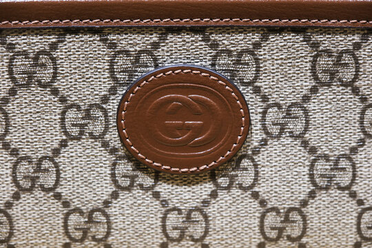 Shanghai,China-July 26th 2025: Gucci brand logo on bag