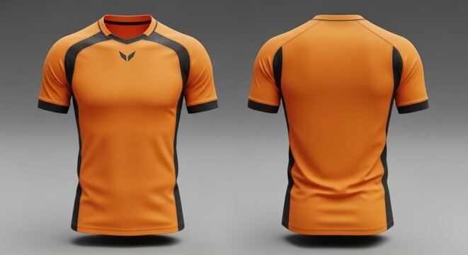 Sleek Orange and Black Sports Jersey Mockup with Textured Panels, Front and Back View - Powered by Adobe
