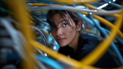 Framed portrait with server cables for a modern composition