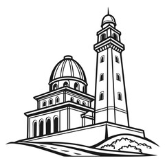 Lighthouse and Dome Building Vector Illustration

